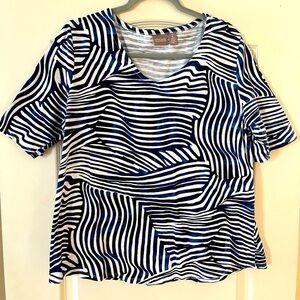 Chico’s Blue & White Wavy Striped Cotton Blouse Women’s Size Large